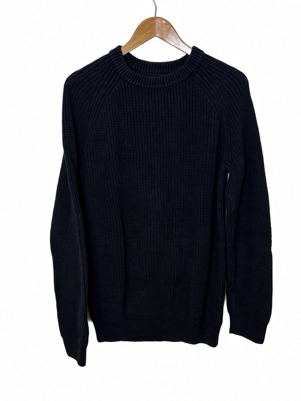 Quince 100% Organic Cotton Fisherman Crew Sweater Black Ribbed Knit Pullover L
